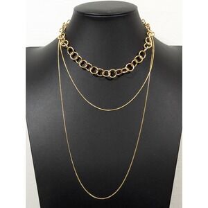 Set of 2 Gold Tone Layered Chain Necklaces Adjustable 16-19" 70s Inspired